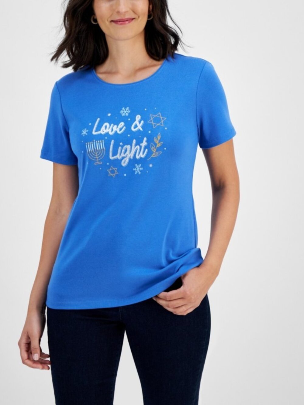 Holiday Lane Women's Love & Light Short-Sleeve Top Relaxed XL